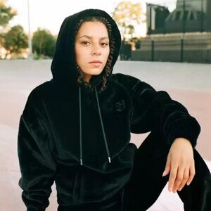 Apparis Juicy Couture Sweatsuit Hoodie & Pants Black Faux Fur Small